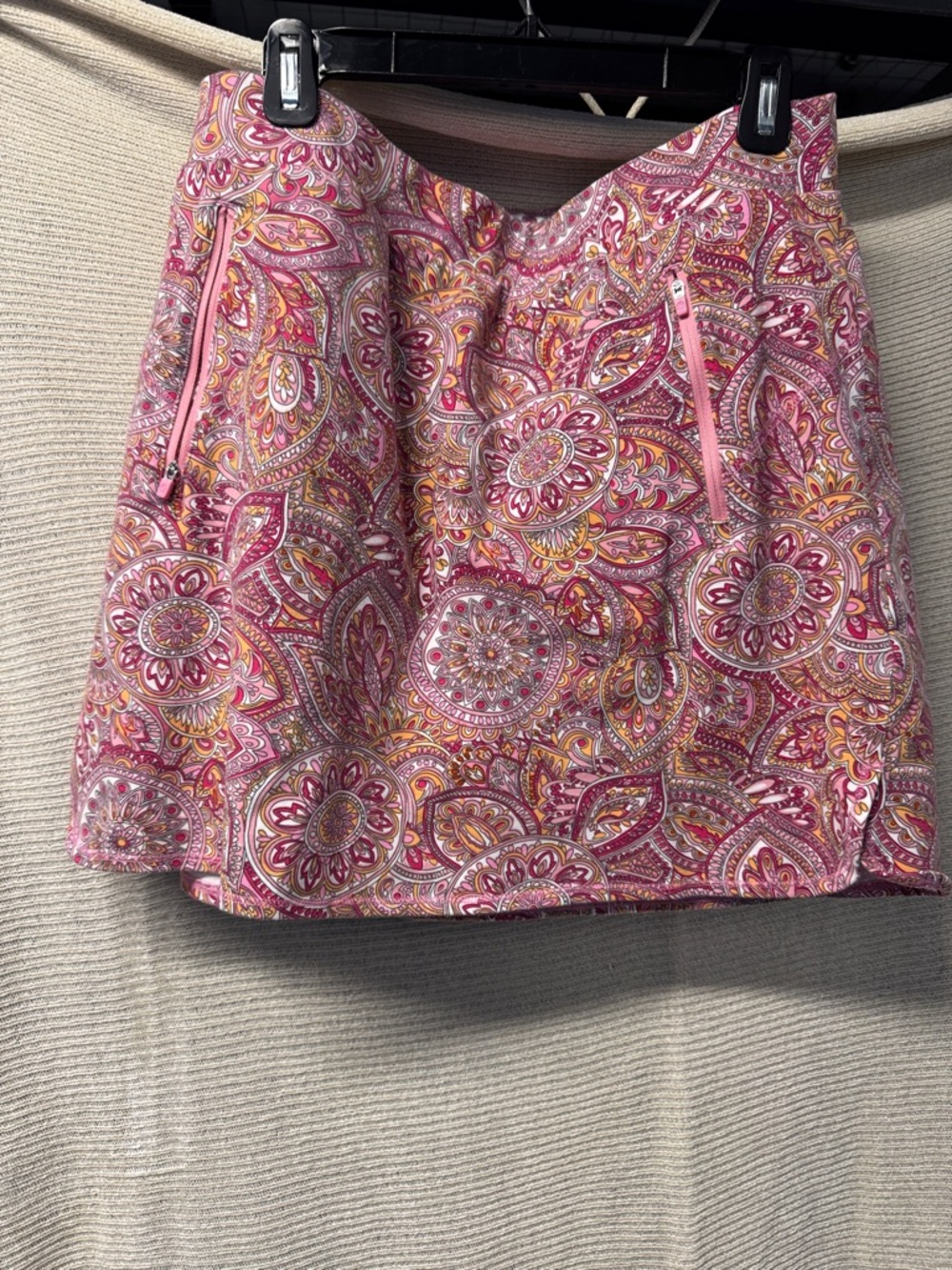 Talbots Pink Paisley-Print Mini Skirt with Zip Pockets